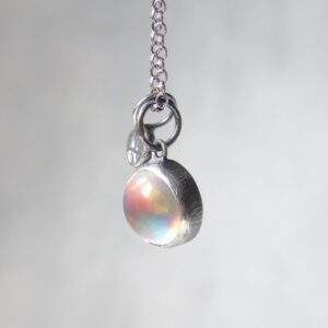 Rainbow Angel Aura Quartz, Botanical Charm, Delicate Silver Charms With Necklace, Custom Pendant