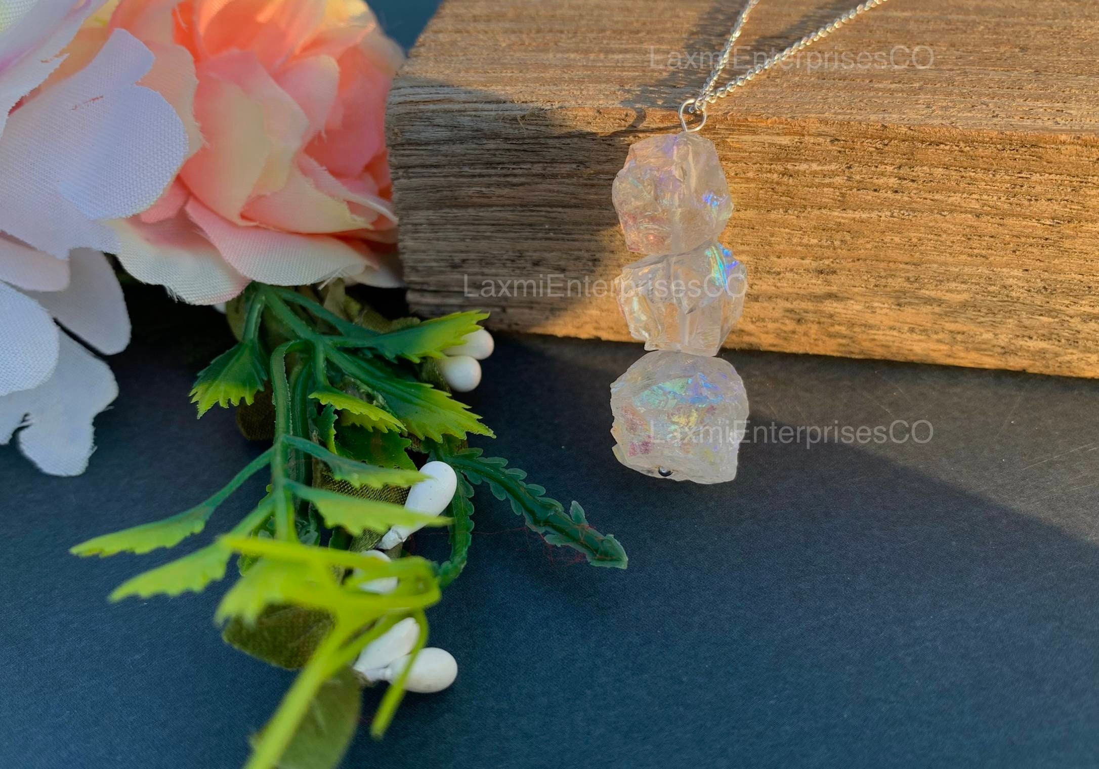 Raw Angel Aura Quartz Pendant In 925 Sterling Silver, Rough Gemstone Necklace, Uncut Pendant, Stone Pendant, Birthstone, Gift For Her