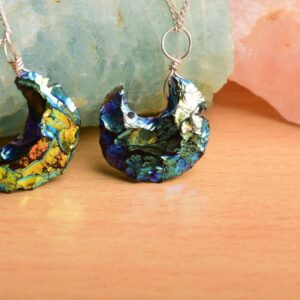 Raw Angel Aura Quartz Pendant in 925 Sterling Silver, Moon Shape Pendant, Celestial, Uncut Pendant, Stone Pendant, Birthstone, Gift For Her