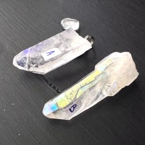 Raw Angel Aura Quartz Pendant, Rock Crystal Point With Silver Loop