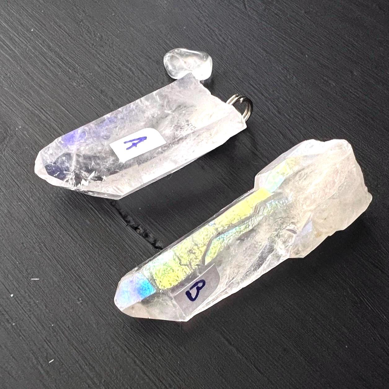 Raw Angel Aura Quartz Pendant, Rock Crystal Point With Silver Loop