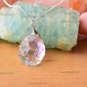 Raw Angel Aura Quartz Pendant in 925 Sterling Silver, Rough Gemstone Necklace, Uncut Pendant, Stone Pendant, Birthstone, Gift For Her