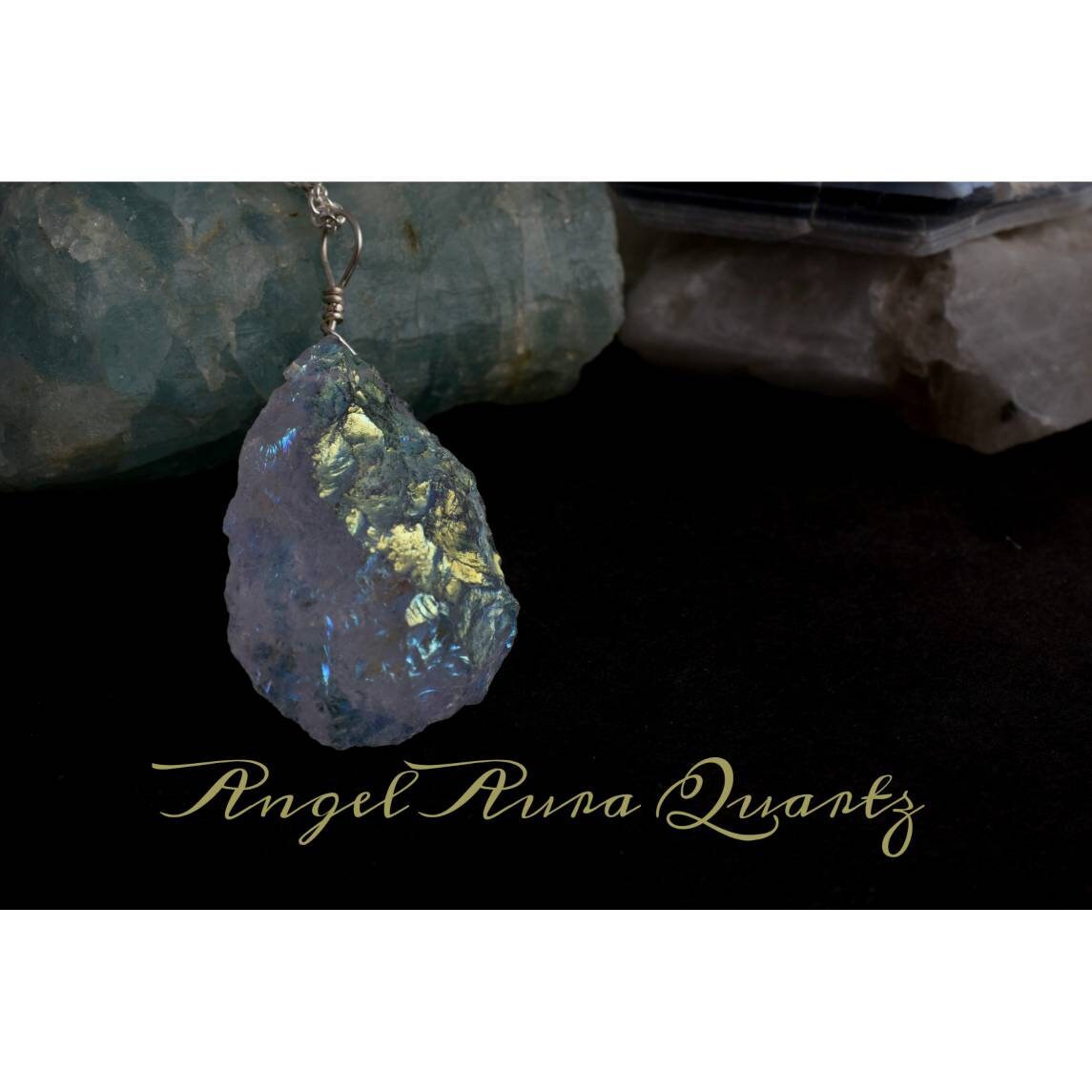 Raw Angel Aura Quartz Pendant In 925 Sterling Silver, Rough Gemstone Necklace, Uncut Pendant, Stone Pendant, Birthstone, Gift For Her