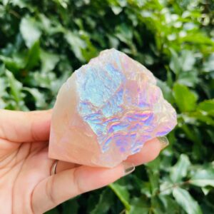 Rainbow Flame Angel Aura Rose Quartz Crystal Point (242.3g)