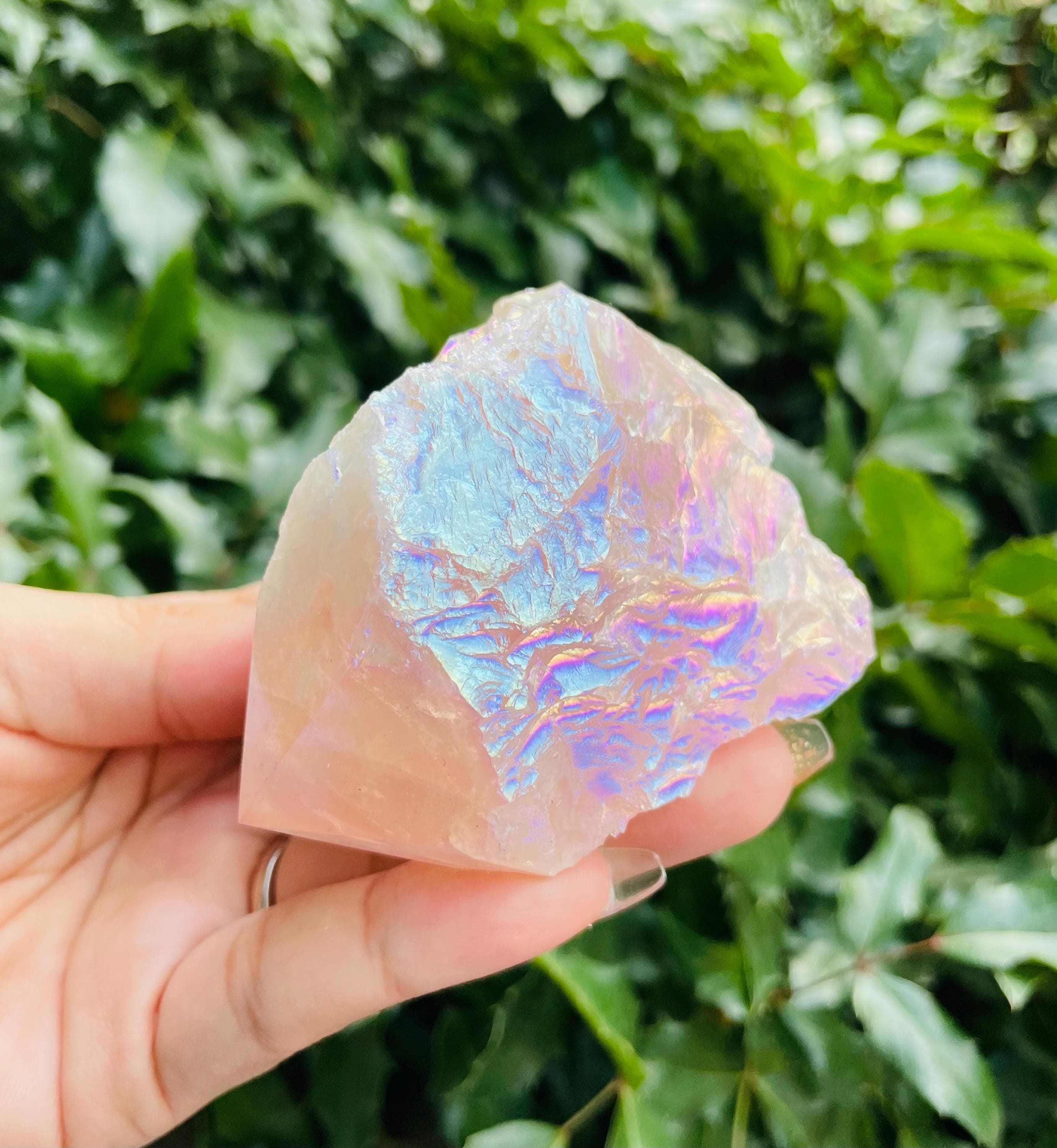Rainbow Flame Angel Aura Rose Quartz Crystal Point (242.3g)