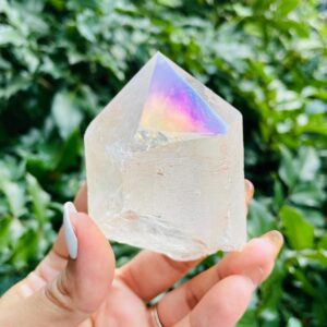 Xl Angel Aura Quartz Point: Rainbow Crystal Gemstone (83x54mm) 234g