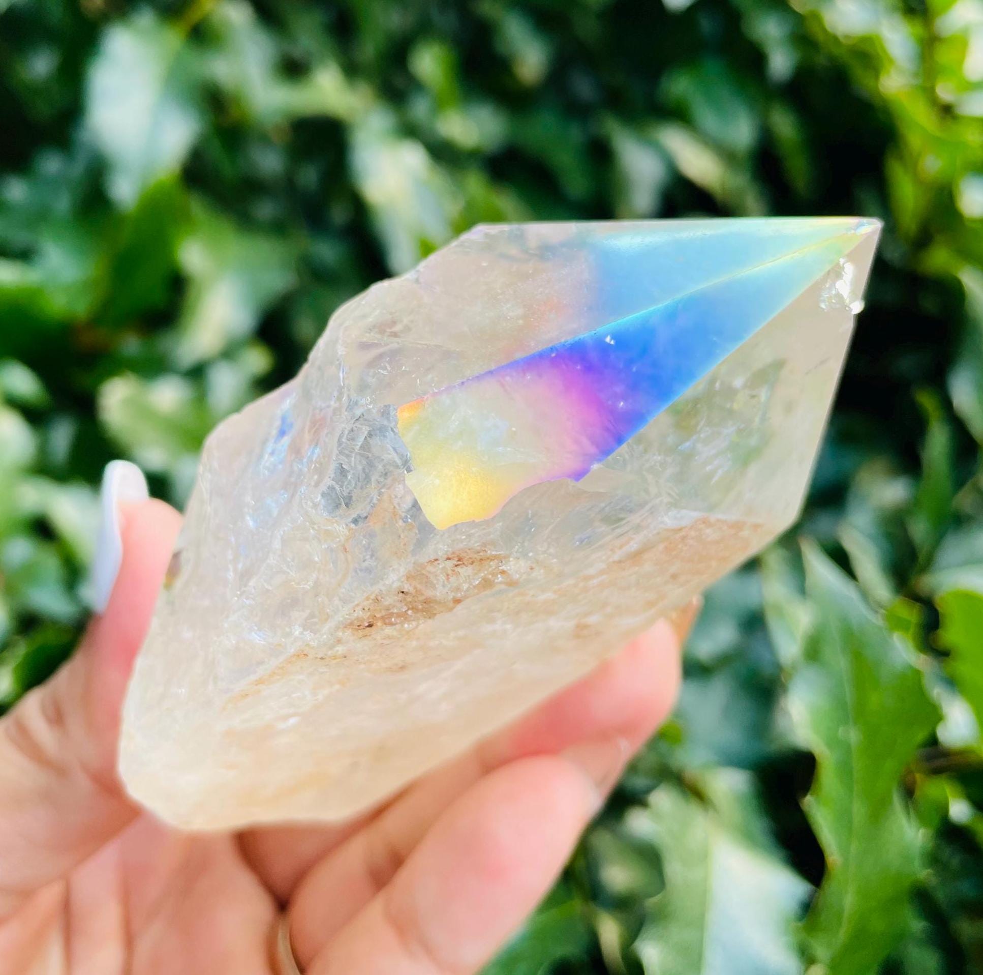 Xl Angel Aura Quartz Point: Rainbow Clear Crystal (110x65mm) 362g