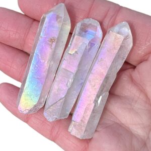 Angel Aura Quartz Crystals Lot, Set Of 3 Iridescent Rainbow Points, Pastel #2
