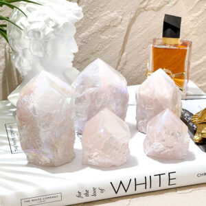 Glistening Angel Aura Rose Quartz Points. Enhance Love, Harmony, And Positivity In Your Space
