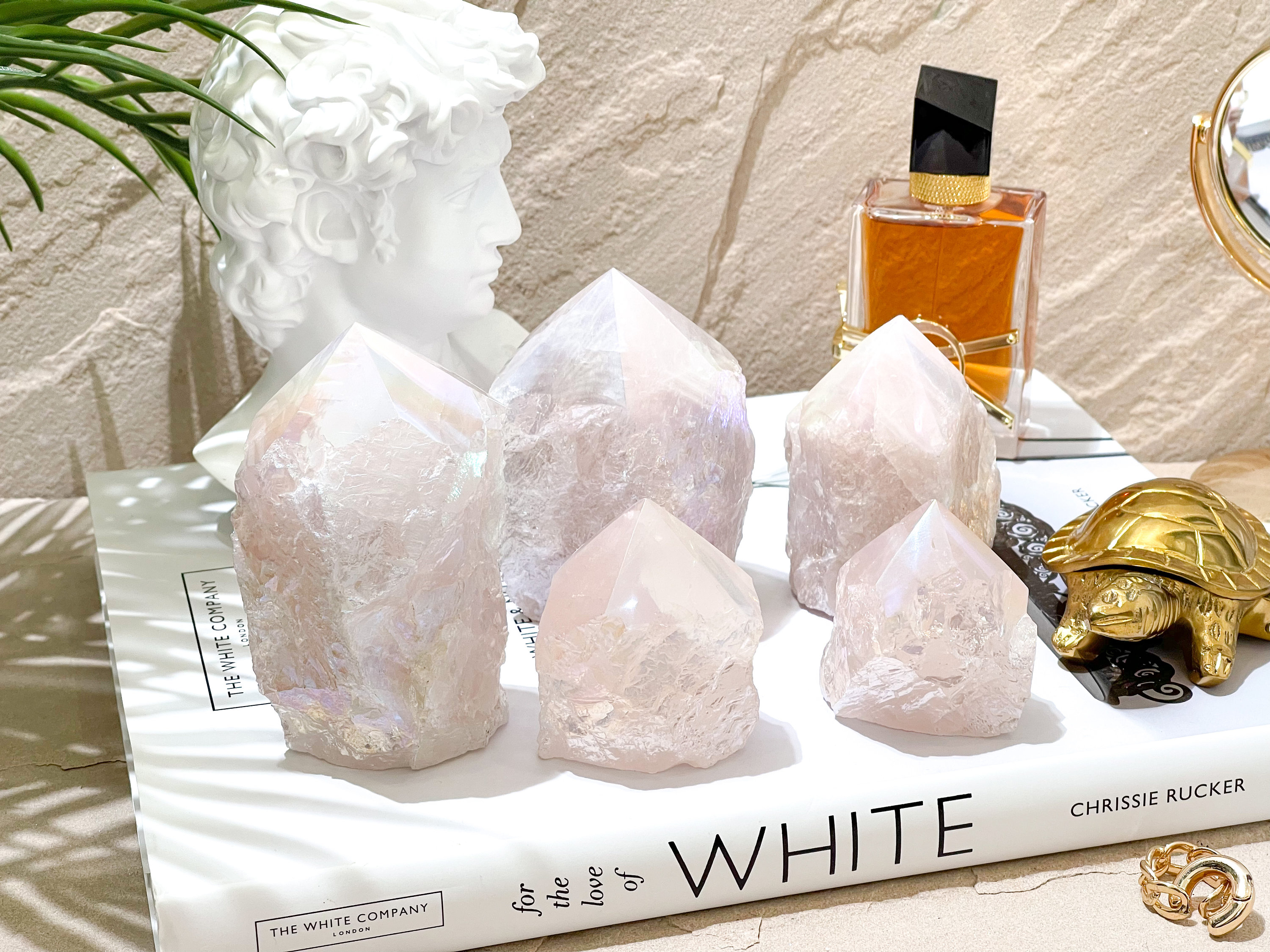 Glistening Angel Aura Rose Quartz Points. Enhance Love, Harmony, And Positivity In Your Space