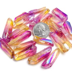 Rainbow Angel Aura Quartz Points: Pink Yellow Crystals (100 Grams, 20-25 Pieces)