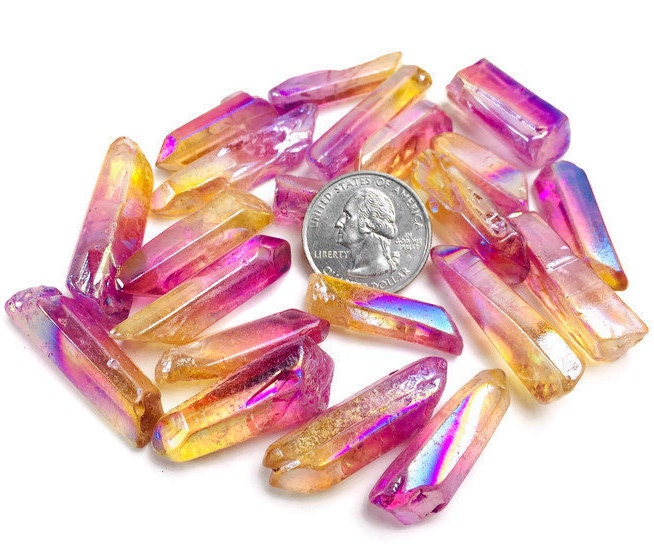 Rainbow Angel Aura Quartz Points: Pink Yellow Crystals (100 Grams, 20-25 Pieces) Rainbow Angel Aura Quartz Points: Pink Yellow Crystals (100 Grams, 20-25 Pieces)