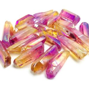Angel Aura Quartz Crystal Point: Pink Yellow Rainbow Gemstone