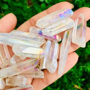 Angel Aura Quartz Crystal Point: Rainbow Aura Stone Wand (20-40 Mm)