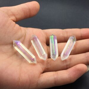 Angel Aura Quartz Crystal Wand Point Double Terminated Quartz Iridescent Crystal Perfect for Jewelry Making Mineral Healing Stone 1piece OB