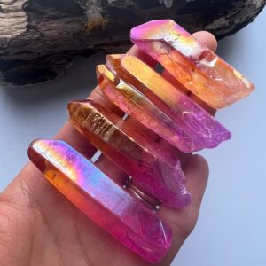 Sunset Aura Quartz Point – Orange Flame Aura Crystal