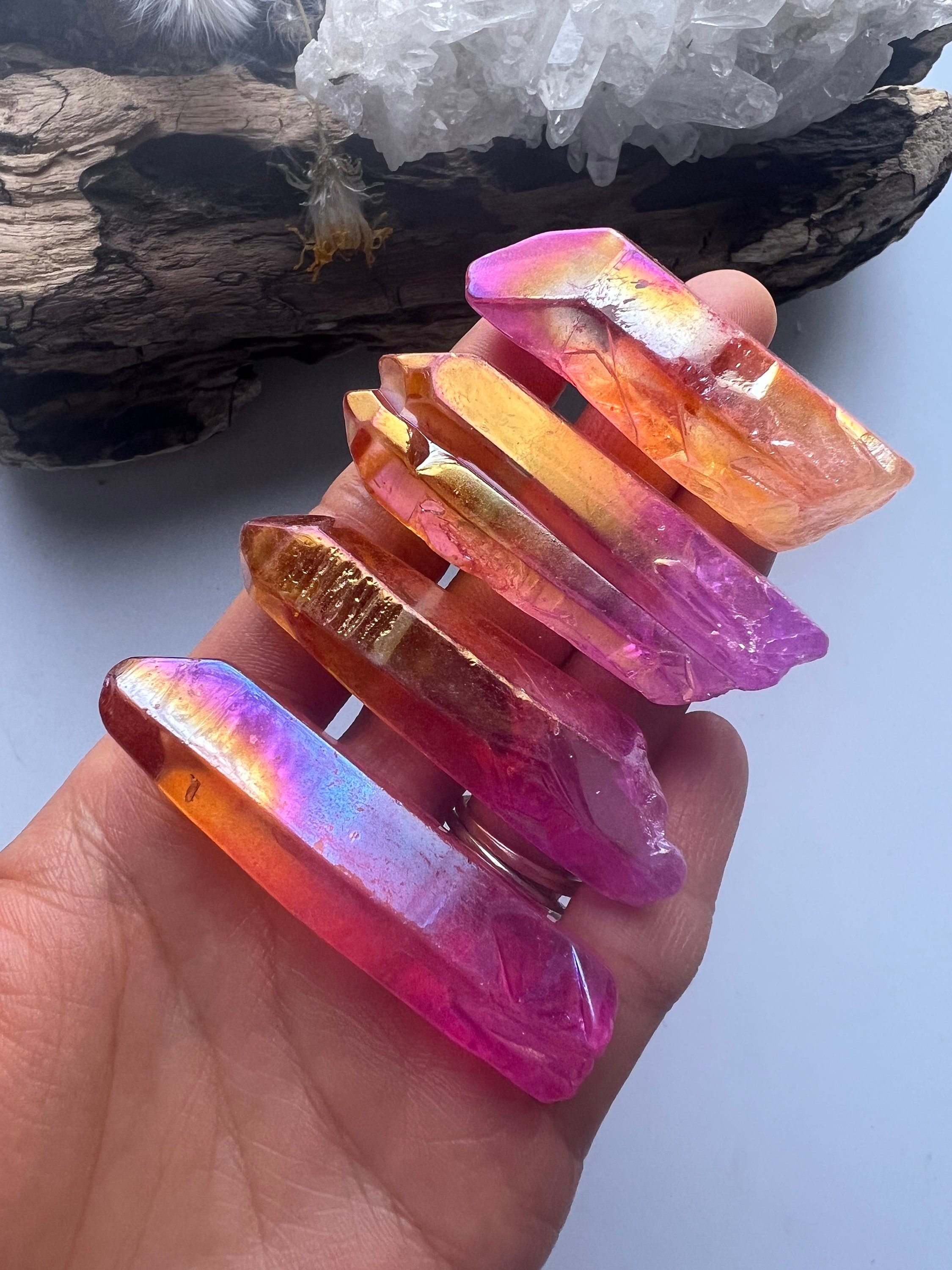Sunset Aura Quartz Point – Orange Flame Aura Crystal
