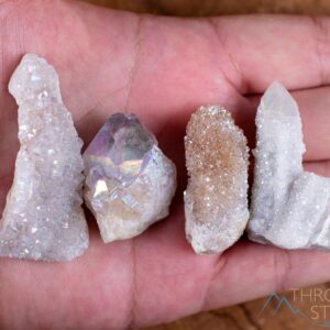 White Angel Aura QUARTZ Crystals  :  x4 Lot Rainbow Spirit Healing Points And Clusters, E2018