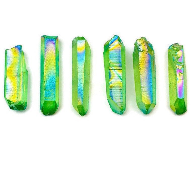 Green Angel Aura Quartz Point: Rainbow Crystal Wand (25-45mm)