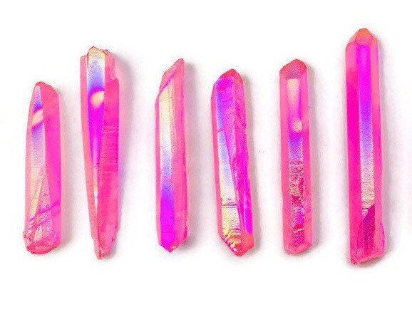 Pink Angel Aura Quartz Crystal Point: Rainbow Stone (30-60mm)