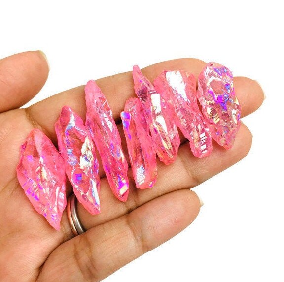 Pink Angel Aura Quartz Crystal Point: Small Rough Flame Stone Pink Angel Aura Quartz Crystal Point: Small Rough Flame Stone