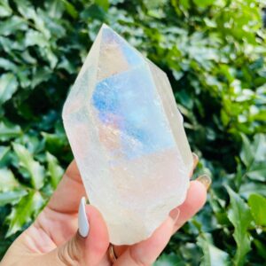 Xl Angel Aura Quartz Point: Half Polished, Raw Crystal (110x65 Mm) 426g