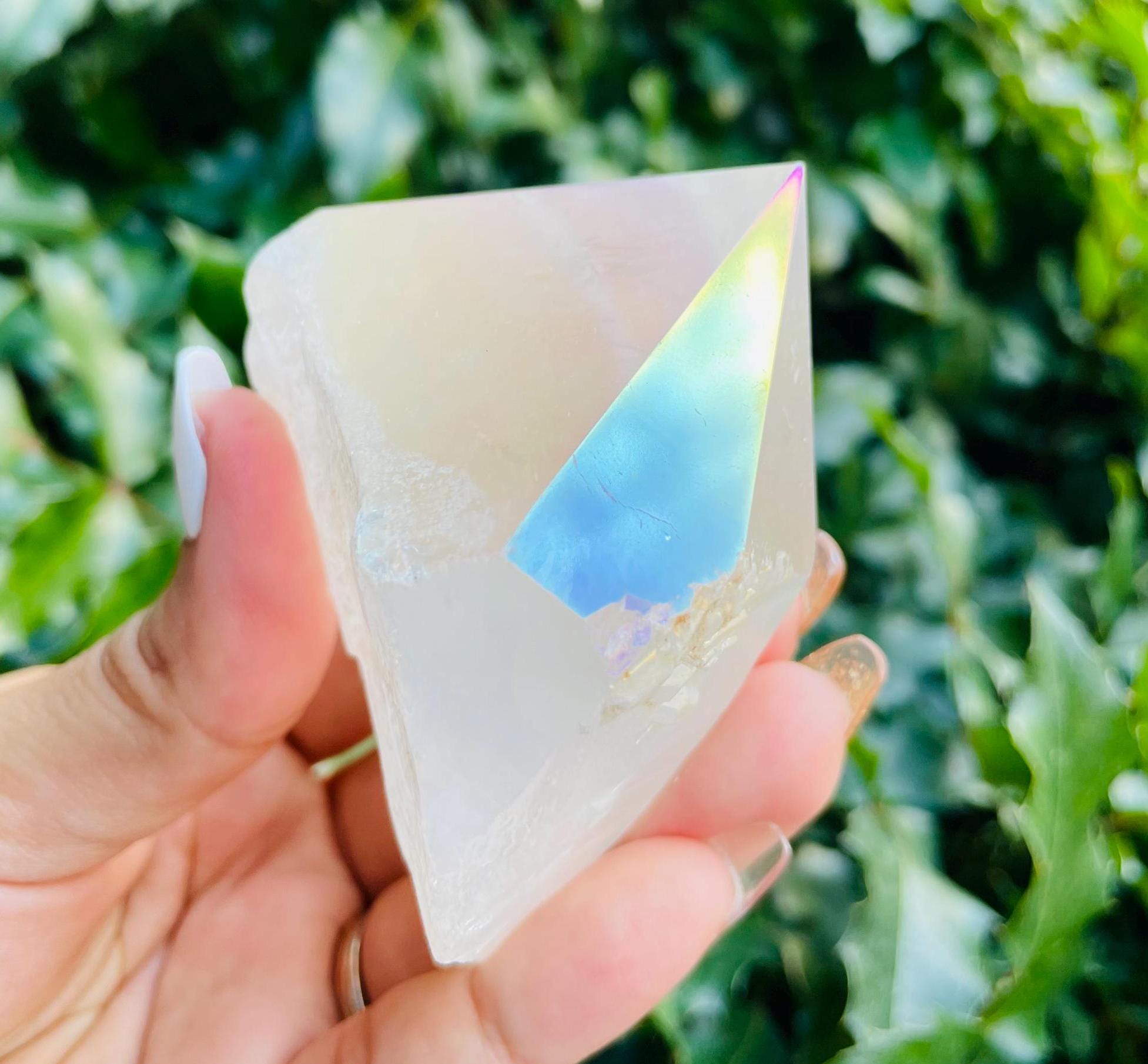 Xl Angel Aura Quartz Point: Half Polished Raw Crystal (82x66 Mm) 254g