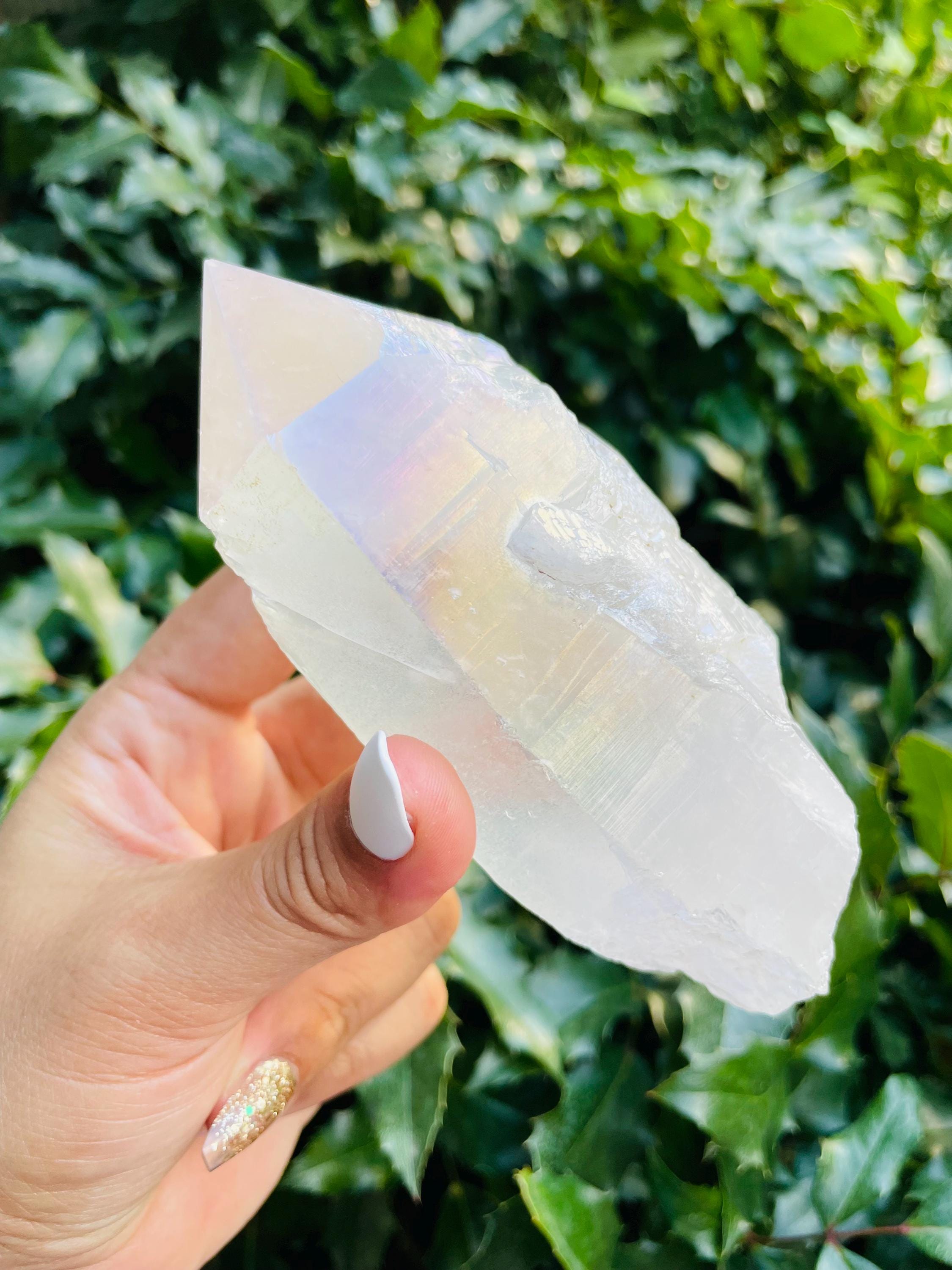 Xl Angel Aura Quartz Point: Half Polished Raw Crystal (1125x53 Mm) 426g