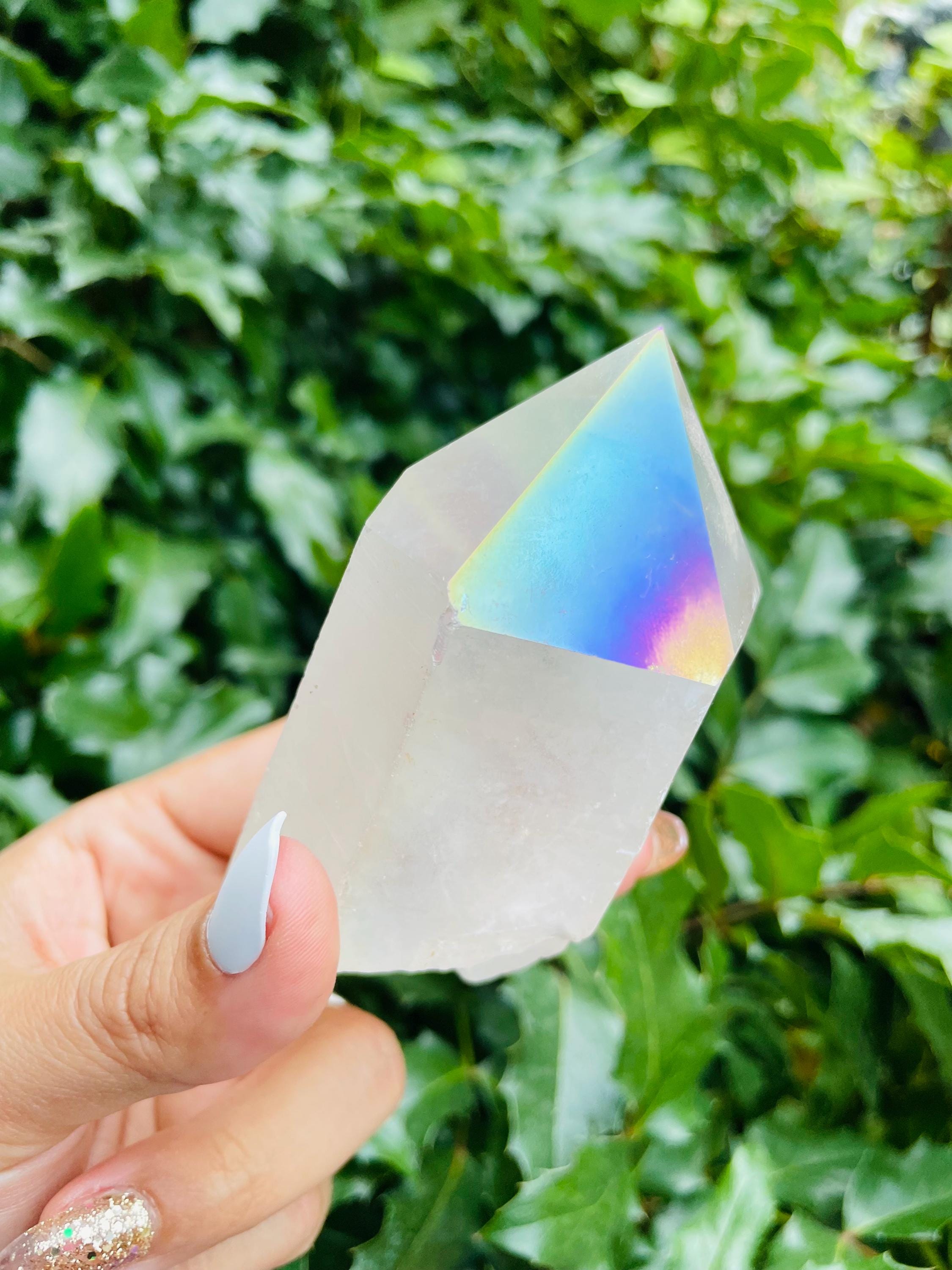 Xl Angel Aura Quartz Point: Half Polished Rainbow Crystal (295g)