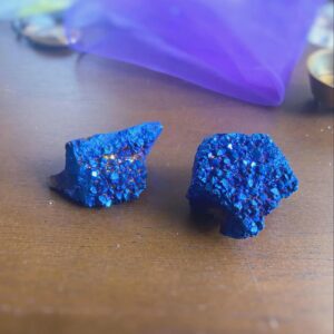 Blue Angel Aura Quartz Clusters Pair: Raw Healing Crystals, Third Eye & Crown Chakras, 1.5"
