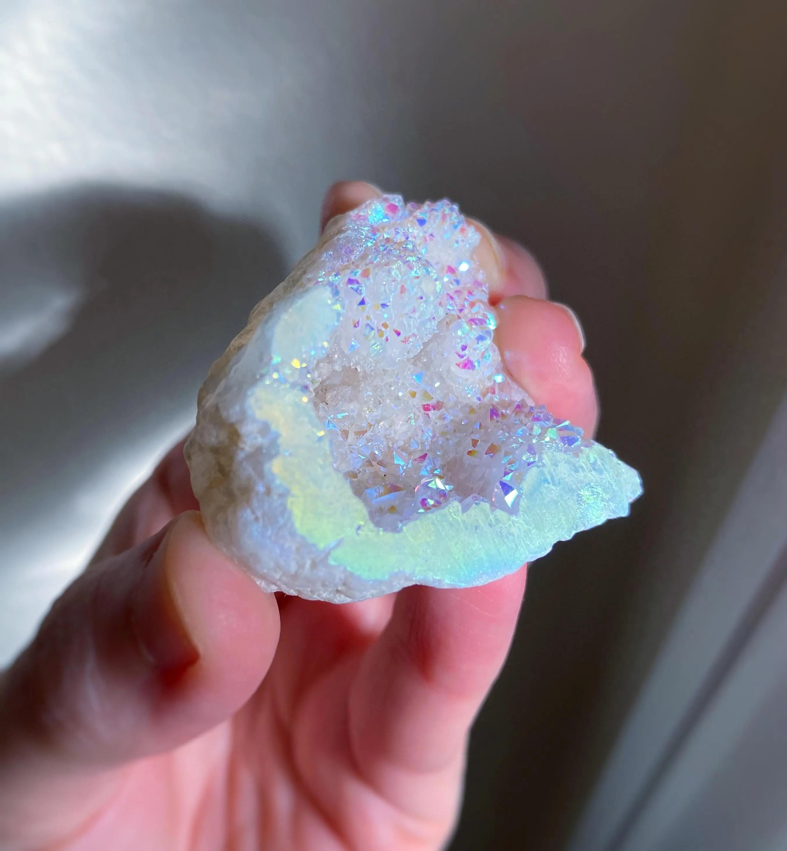 Sparkly Angel Aura Quartz Crystal Cluster Cave, Raw Healing Crystal, Crown Chakra, Exact One