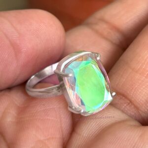 Cushion Cut Angel Aura Quartz Rings: Handmade 925 Sterling Silver Ring