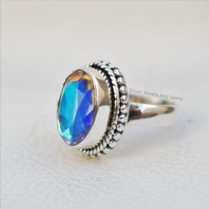Angel Aura Quartz Ring, Handmade 925 Sterling Silver Ring, Oval Aura Quartz Ring, Gift For Her, Promise Ring