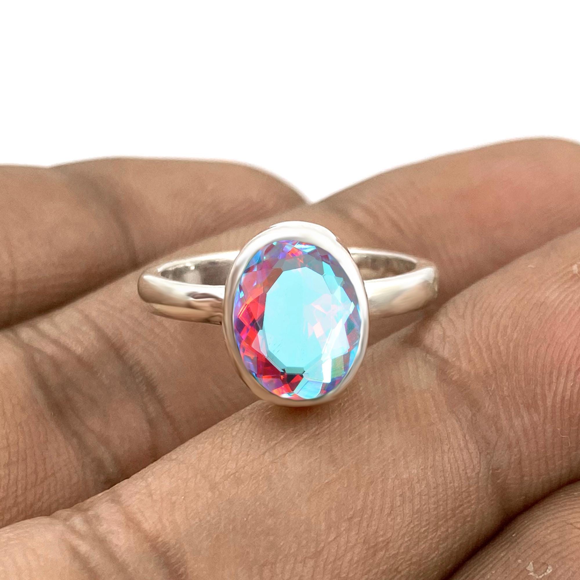 Handmade Sterling Silver Angel Aura Quartz Ring: Minimalist Gemstone Jewelry Gift For Her