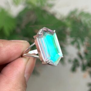 Hexagon Angel Aura Quartz Rings: Handmade 925 Sterling Silver Ring Hexagon Angel Aura Quartz Rings: Handmade 925 Sterling Silver Ring