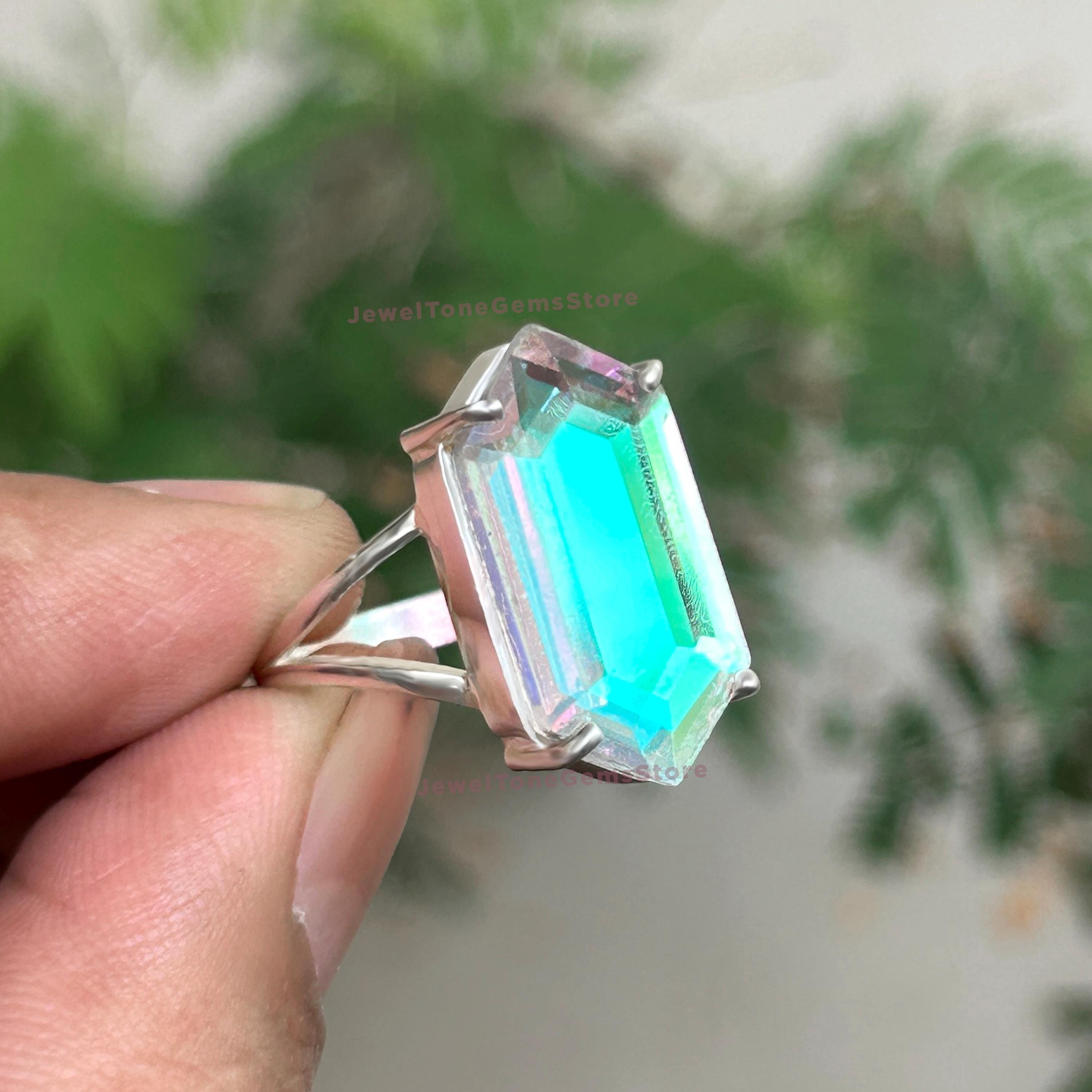 Hexagon Angel Aura Quartz Rings: Handmade 925 Sterling Silver Ring