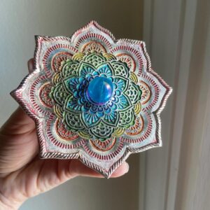 Chakra Lotus Plate With Angel Aura Quartz Sphere, Altar Decor, Intuitively Chosen, 4.25" Chakra Lotus Plate With Angel Aura Quartz Sphere, Altar Decor, Intuitively Chosen, 4.25"