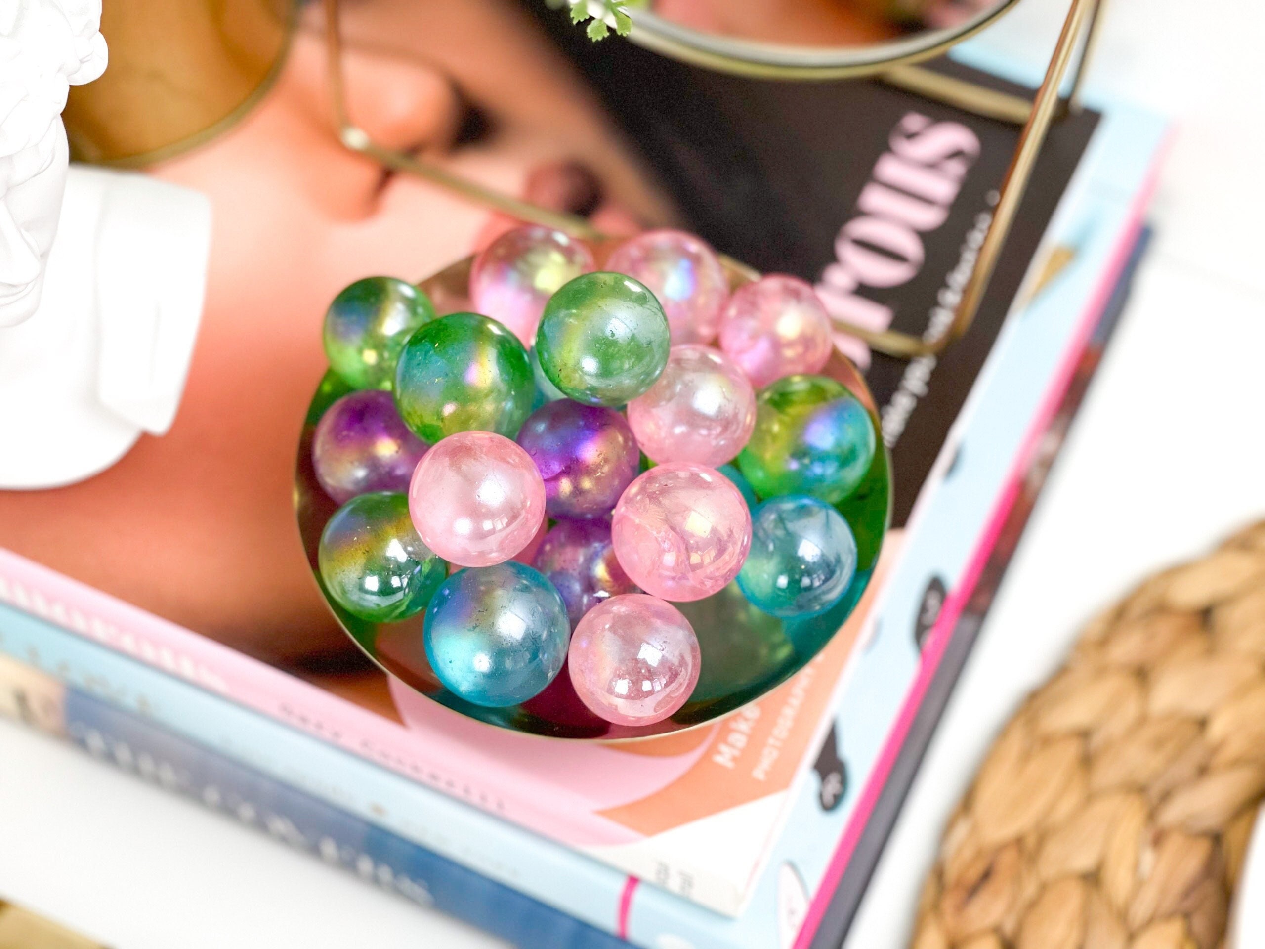 Angel Aura Quartz Crystal Sphere: Iridescent Rainbow Stone (20-30 Mm) Angel Aura Quartz Crystal Sphere: Iridescent Rainbow Stone (20-30 Mm)