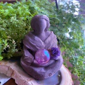 Divine Goddess Figurine With Angel Aura Quartz Sphere And Flowers Divine Goddess Figurine With Angel Aura Quartz Sphere And Flowers