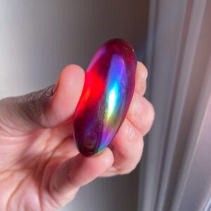 Fuchsia Angel Aura Quartz Palm Stone, Heart Chakra Healing Crystal, Exact One, 2" Fuchsia Angel Aura Quartz Palm Stone, Heart Chakra Healing Crystal, Exact One, 2"