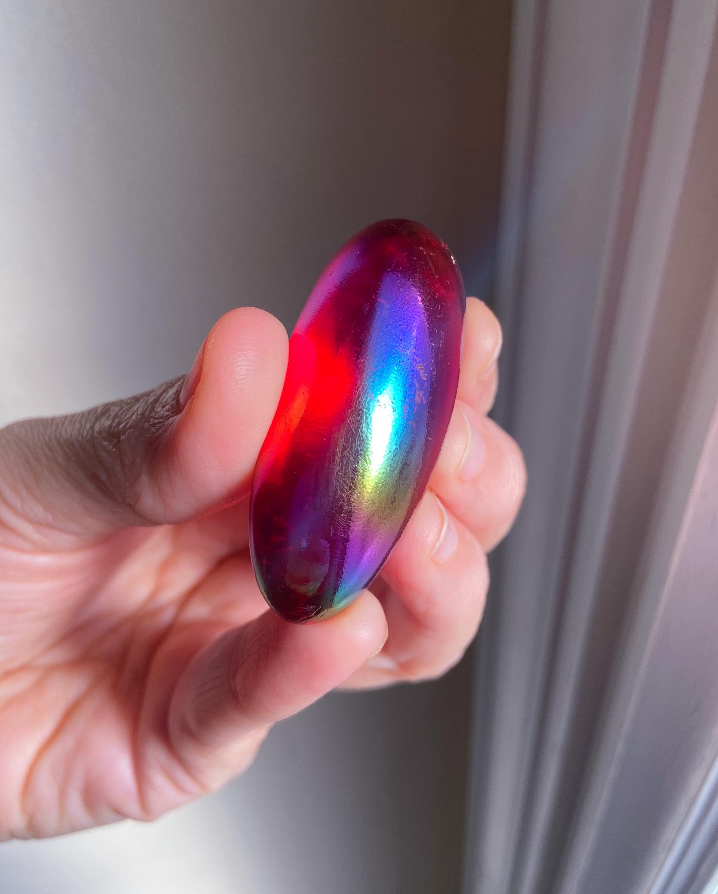 Fuchsia Angel Aura Quartz Palm Stone, Heart Chakra Healing Crystal, Exact One, 2"