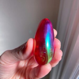 Fuchsia Angel Aura Quartz Palm Stone, Heart Chakra Healing Crystal, Exact One, 2" Fuchsia Angel Aura Quartz Palm Stone, Heart Chakra Healing Crystal, Exact One, 2"