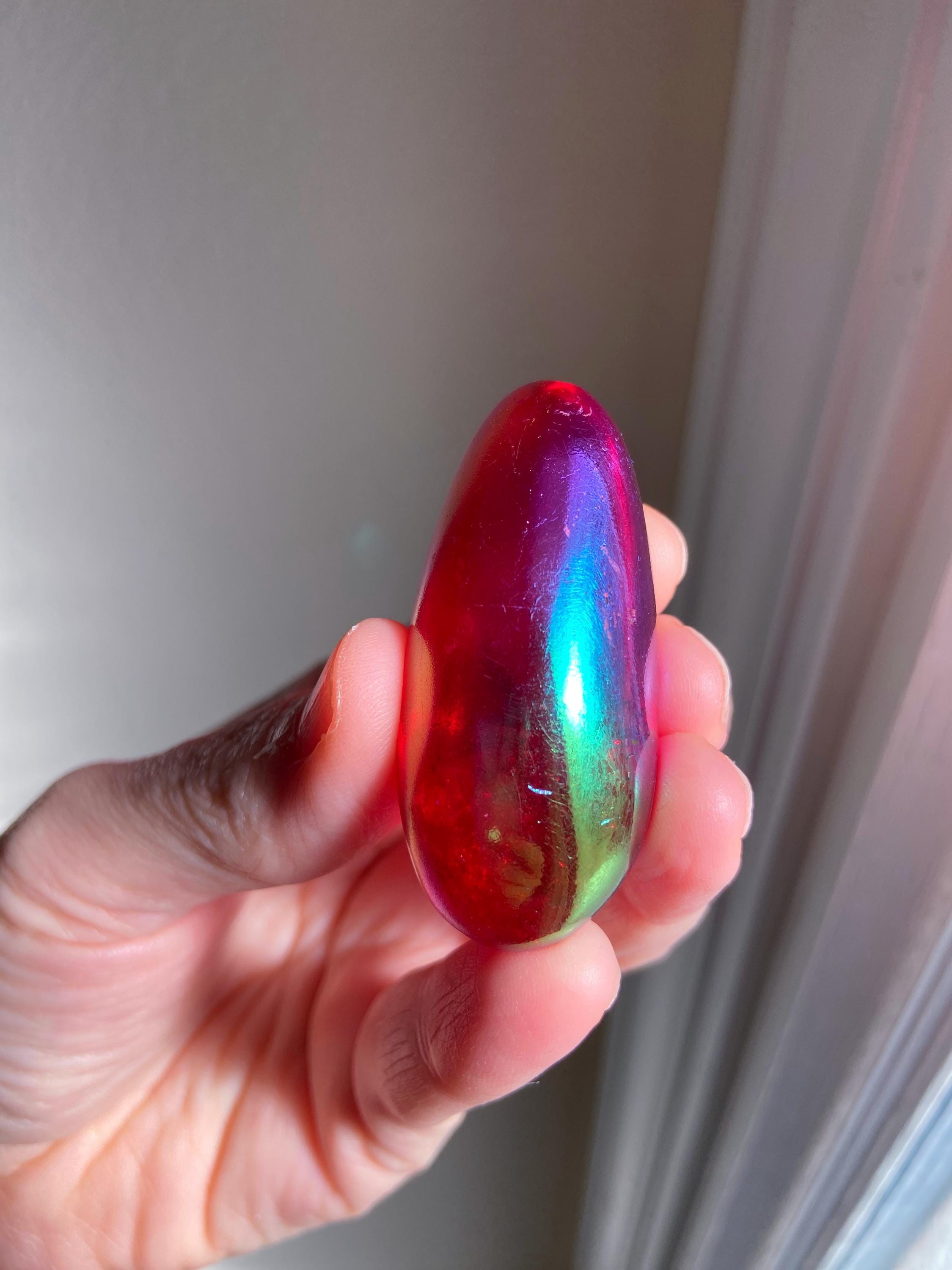 Fuchsia Angel Aura Quartz Palm Stone, Heart Chakra Healing Crystal, Exact One, 2"