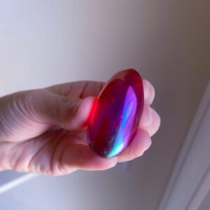 Fuchsia Angel Aura Quartz Palm Stone, Heart Chakra Healing Crystal, Exact One, 1.75" Fuchsia Angel Aura Quartz Palm Stone, Heart Chakra Healing Crystal, Exact One, 1.75"