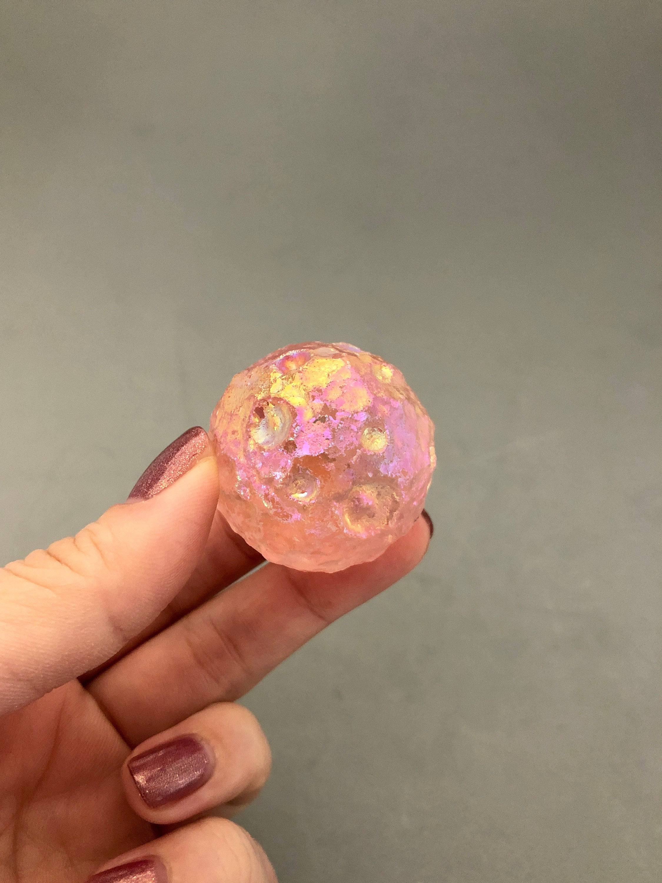 Pink Angel Aura Quartz Moon Sphere (1 1/2" Diameter) For Lunar Witches, Moon Lovers, Moon Witches, Altar Decorations, Pink Moon Decoration Pink Angel Aura Quartz Moon Sphere (1 1/2" Diameter) For Lunar Witches, Moon Lovers, Moon Witches, Altar Decorations, Pink Moon Decoration