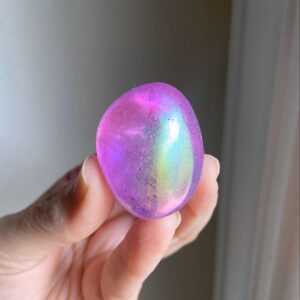 Pink Angel Aura Quartz Palm Stone, Heart Chakra Healing Crystal, Spiritual Upliftment, 1.38" Pink Angel Aura Quartz Palm Stone, Heart Chakra Healing Crystal, Spiritual Upliftment, 1.38"