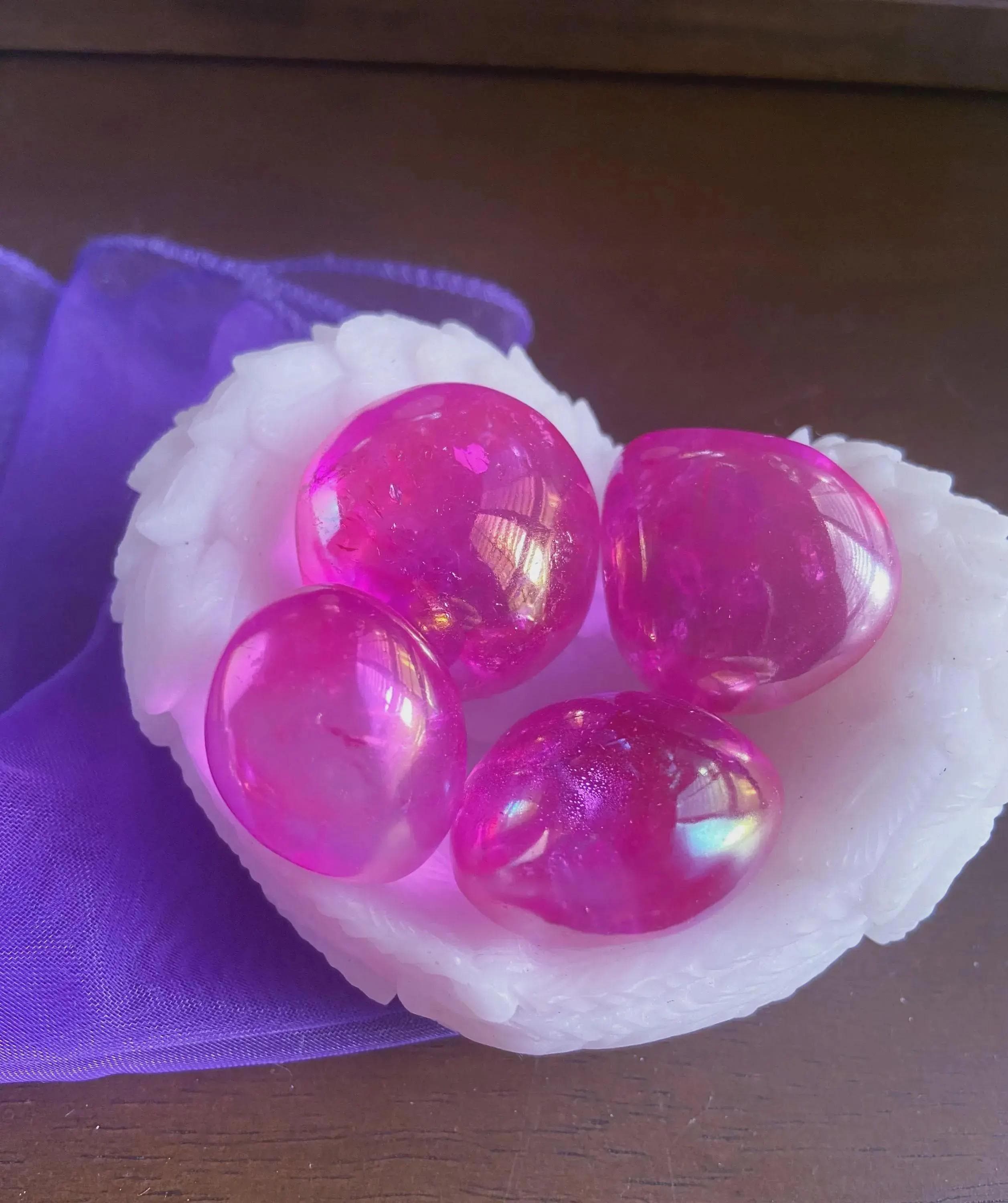 Pink Angel Aura Quartz Crystals, Heart Chakra Pocket Stone, Intuitively Selected, 1.25"
