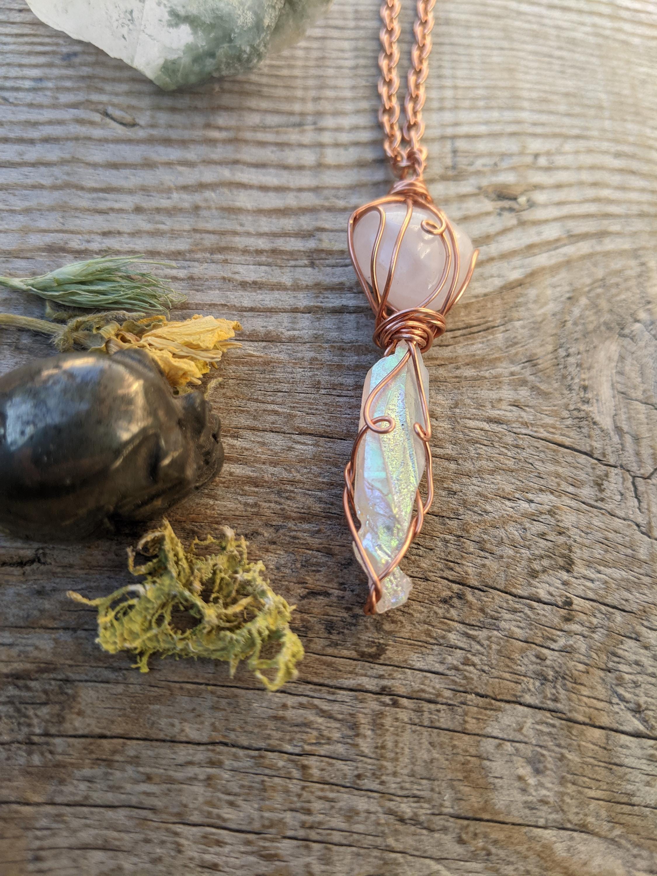 Rose Quartz Heart And Angel Aura Quartz Crystal, Natural Rose Quartz Polished Mini Heart And Opal Aura Quartz Crystal, Rainbow Aura Quartz P