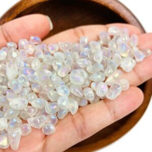 100g Angel Aura Quartz Crystal Chips: Tumbled Rainbow Gemstone Pebbles