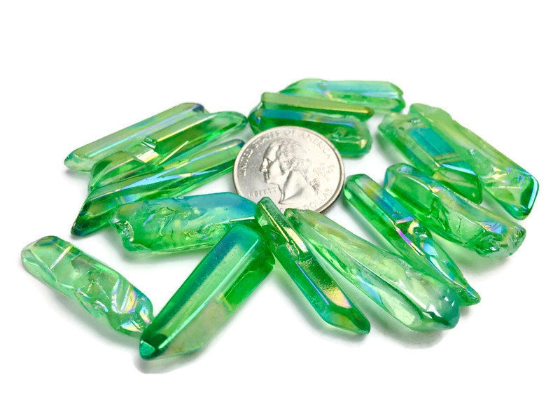 Green Angel Aura Quartz Crystals: Rainbow Tumble Stone Lot (50g)